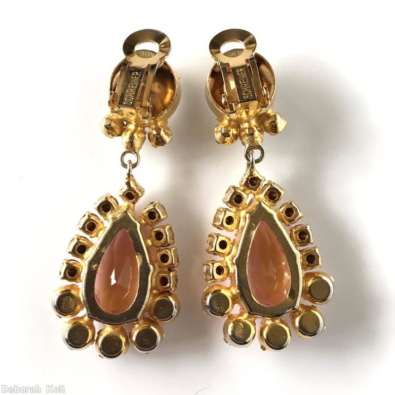 Schreiner top down dangle earrings top 1 large chaton bottom large teardrop 14 varied size chaton bicolor pink orange paparazzi large faceted teardrop crystal goldtone jewelry