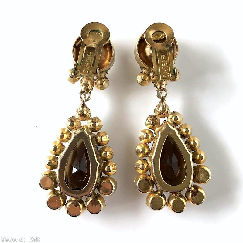Schreiner top down dangle earrings top 1 large chaton bottom large teardrop 14 varied size chaton smoky large faceted teardrop crystal goldtone jewelry