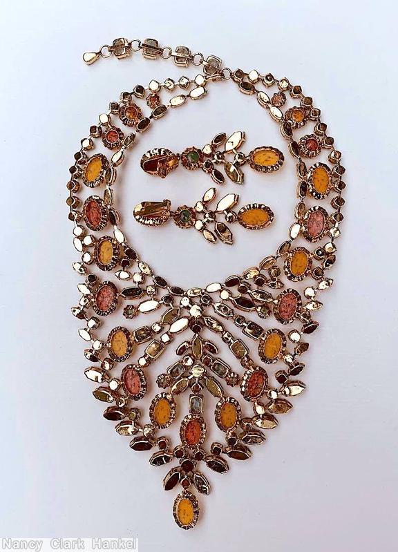 Schreiner 16 large oval cab giant waterfall bib necklace venetian glass coral aqua amber apple green coral jewelry