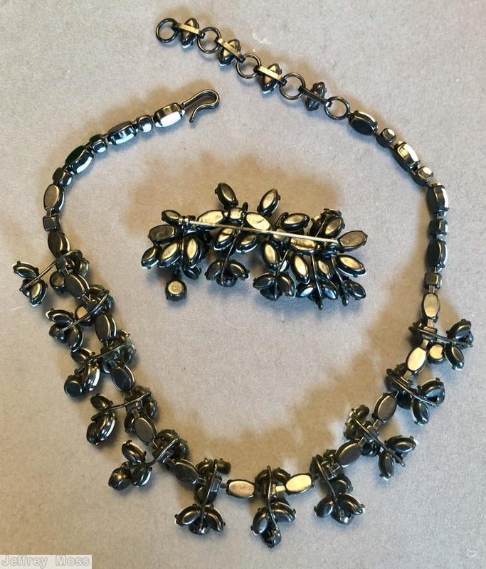 Schreiner single chain of navette 11 drippy floral branch jet white jewelry