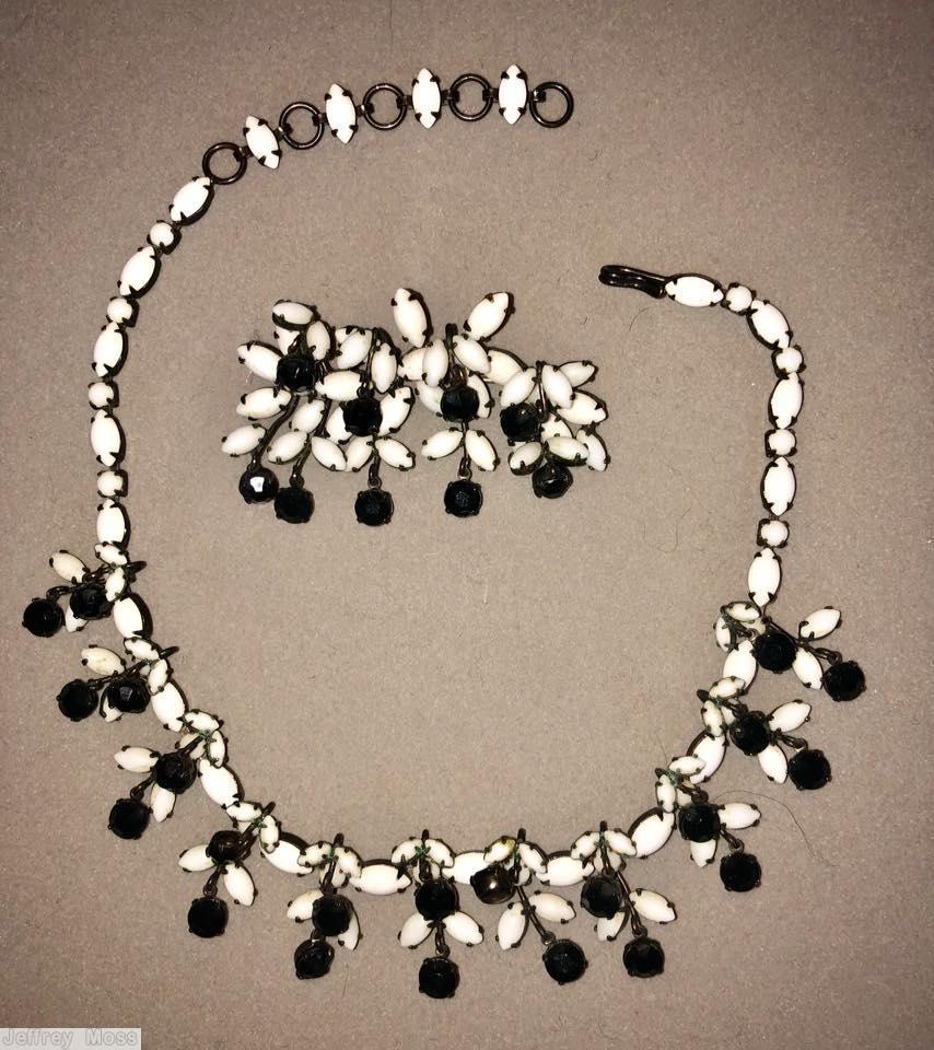 Schreiner single chain of navette 11 drippy floral branch jet white jewelry