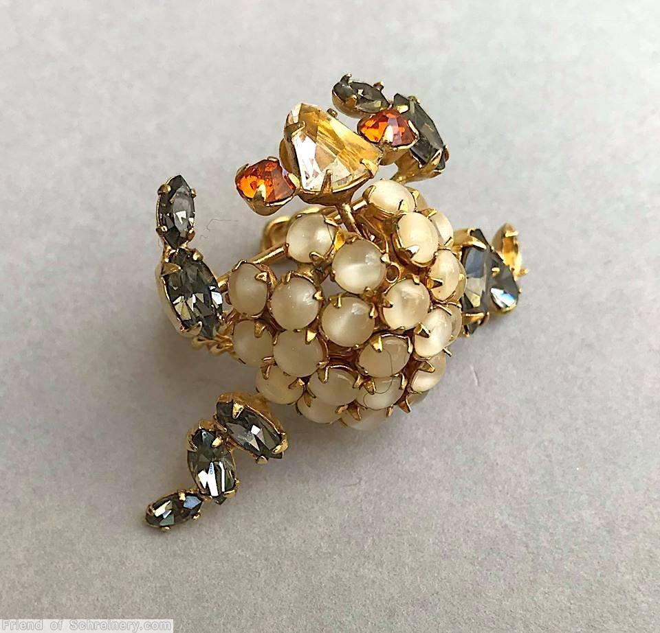 Schreiner frog ring smoke moonglow ivory coral chaton goldtone jewelry