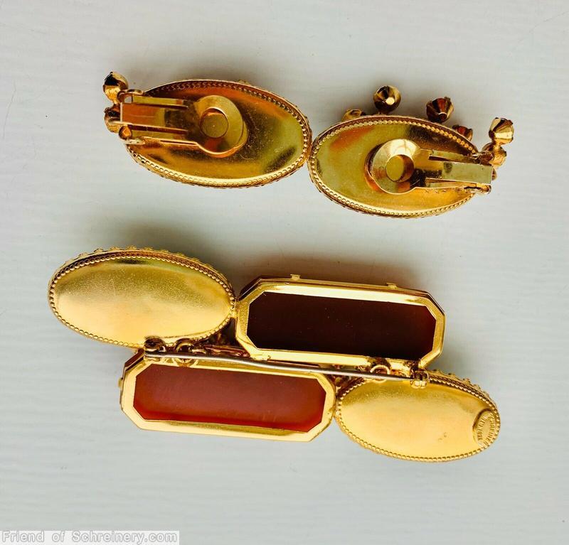 Schreiner 2 large oval cab 2 elongated hexagon stone pin carnelian turquoise ab jewelry