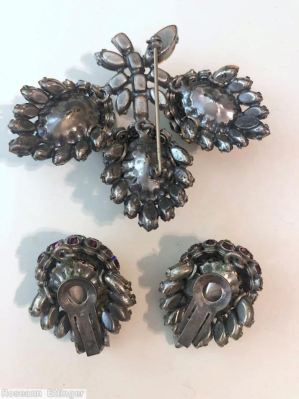 Schreiner 3 acorn bunch pin large faceted teardrop stone purple large round faceted stone ruby navy bicolor navette peridot ice blue ab stone ice pink jewelry